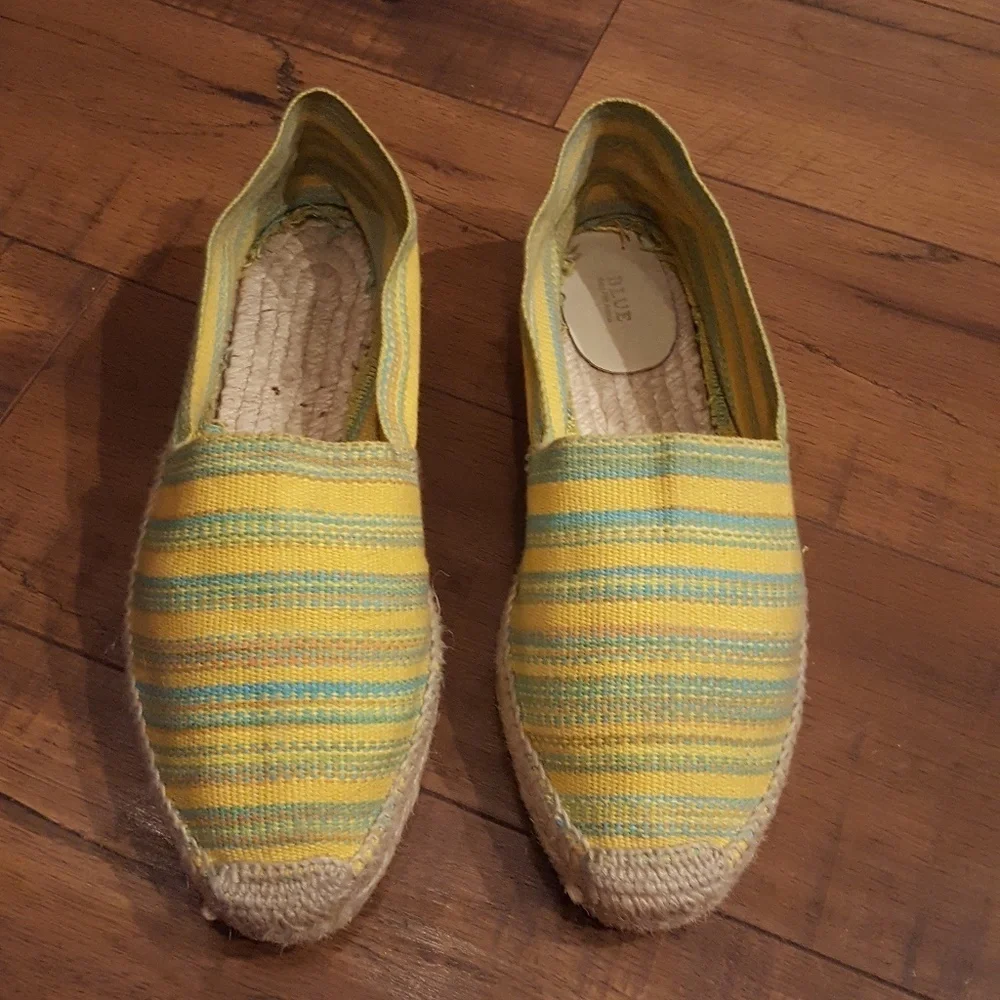 BLUE by Saks Fifth Avenue‎ Yellow Blue Striped Frenchie Espadrilles